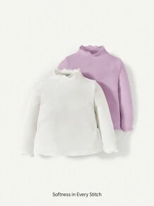 Cozy Pixies Baby Girl 2pcs Solid Lettuce Trim Mock Neck Tee - Multicolor - View 1