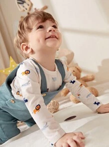 Cozy Pixies 嬰幼兒男童卡通圖案長袖t恤和背帶褲一套 - 藍色 - 查看 16