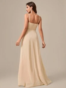 Sleeveless, Floor-Length, Chiffon Evening Dress With Pleated Waist, Slit And Elegant Elegant Bridesmaid Dress