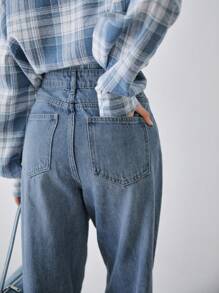 DAZY 高腰漂白水洗闊腿牛仔褲 - 淺色水洗藍 - 查看 7