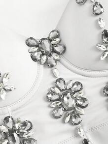 EgrlEra 女士夏季花卉水钻装饰华丽细肩带吊带上衣 Y2K 服装图案 T 恤女式上衣 - 白色 - 查看 3