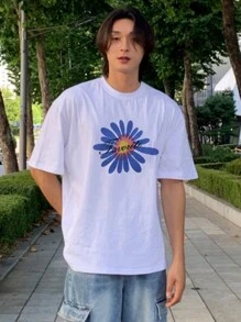 DAZY 男士時尚夏季字母和花卉印花T恤 - 白色 - 查看 1