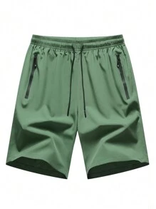 Manfinity Homme Shorts sueltos para hombre con cintura ajustable con cordón y bolsillo con cierre - Verde - Ver 1