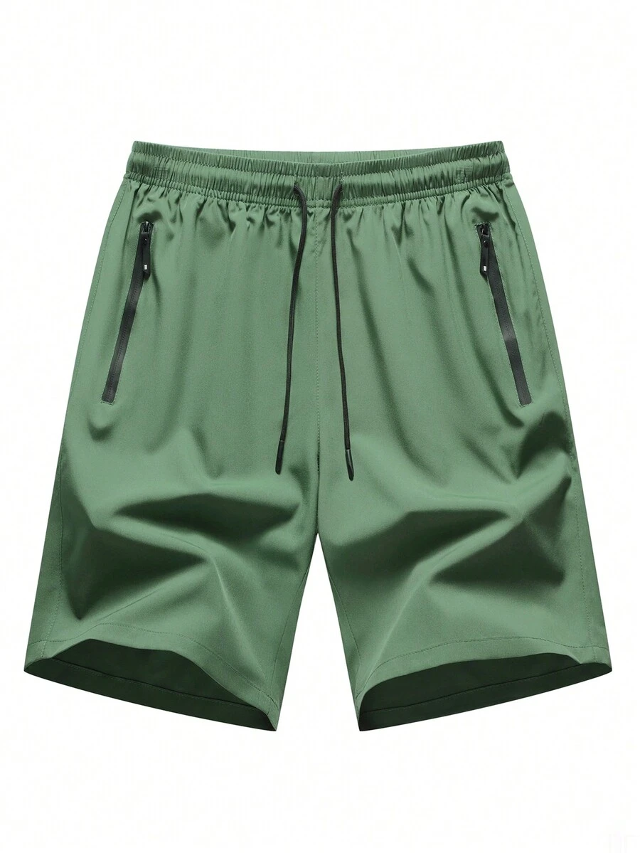 Manfinity Homme Shorts sueltos para hombre con cintura ajustable con cordón y bolsillo con cierre - Verde - Ver 1