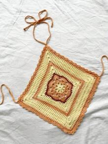 Soleia WYWH lässiges rückenloses V-Ausschnitt Crop Top mit Bindeband, Landstil, gelb, für den Sommer