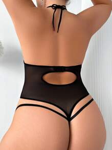 Wild Wild Series Plus Size Women Patchwork Leopard Mesh Halterneck Strap Sexy Bodysuit