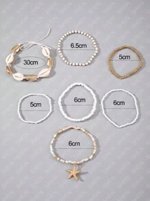 ROMWE 7 chiếc Phong Cách Bohemian Giày Đi Biển Ngày Lễ Nhìn Nhựa Nhân Tạo Sao Biển & Vỏ Đính Hạt Vòng Tay Nữ Trang Sức Dự Tiệc Quà Tặng - Vàng - Xem 3