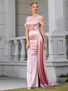 LOVE&LEMONADE 1pc Solid Color Backless Zipper Front Dress - Pink - View 3