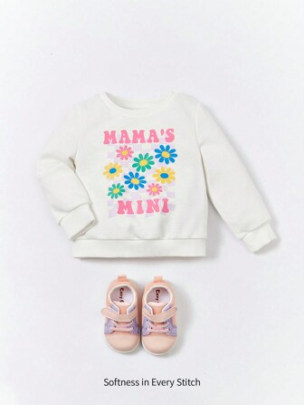 Cozy Pixies Sweat-shirt casual à col rond à manches longues pour bébé fille, en tricot doux et polyvalent avec motif floral