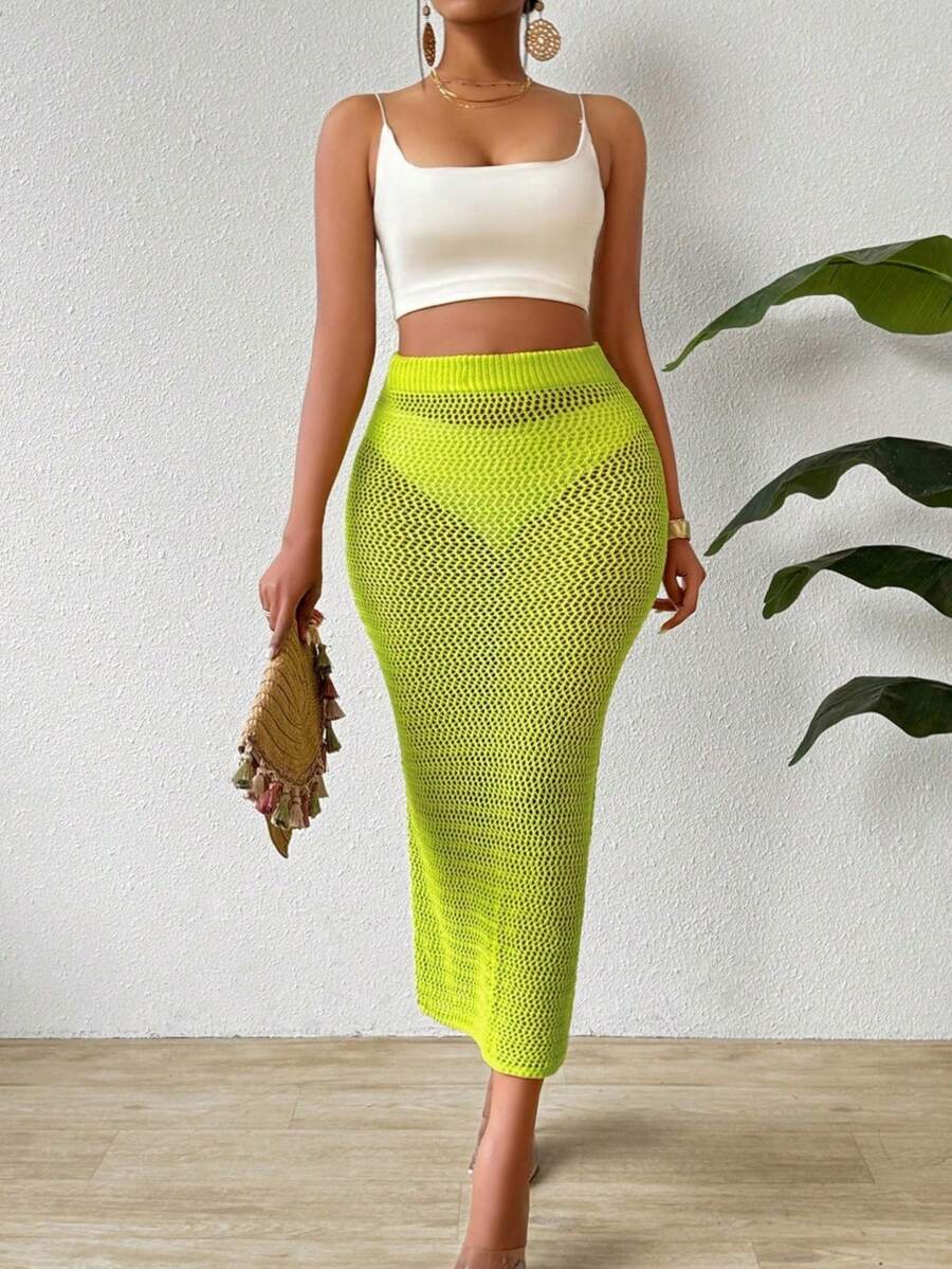 SHEIN Slayr Falda Con Suéter Hueco Para Mujer - Verde - Ver 1