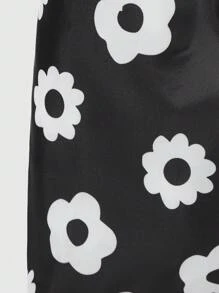 ROMWE Kawaii Bolsa De Almacenamiento Con Patrón De Flores Negras, De Dibujos Animados Con Gran Capacidad, Cartera De Compras Portátil Plegable Y Portátil - Multicolor - Ver 10