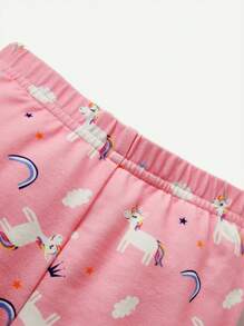 Cozy Pixies 寶寶女孩貼身緊身睡衣套裝，可愛動物圖案，圓領長袖上衣和蓋腳褲 - 粉色 - 查看 9