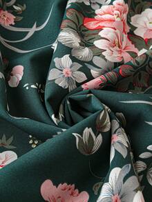 SHEIN LUNE Plus Size Women Loose Shirt With Floral Print, Peter Pan Collar, Frill Trim, And Bell Sleeves For Spring/Summer - Multicolor - View 4