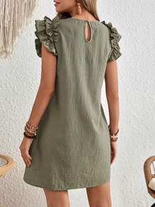 SHEIN JORESS Holiday Woven Solid Color Ruffle Trim Embellishment Women Dresses