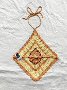 Soleia WYWH lässiges rückenloses V-Ausschnitt Crop Top mit Bindeband, Landstil, gelb, für den Sommer