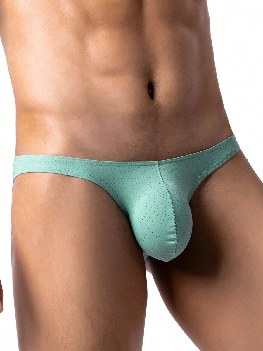Men Knitted Breathable Brief Underwear In Emerald Green - Mint Green - View 1