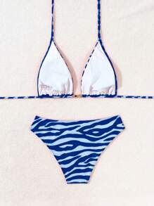 SHEIN Swim Women Summer Beach Halter Zebra Print Bikini Set, Random Print - Multicolor - View 5