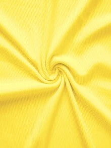 INAWLY Top de tanque corto y ajustado en talla grande de dibujos animados impresos con nudo y cuello en V - Amarillo - Ver 5