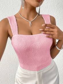 SHEIN BAE Women Summer Casual Solid Texture Knitted Sleeveless Tank Top With Wide Straps