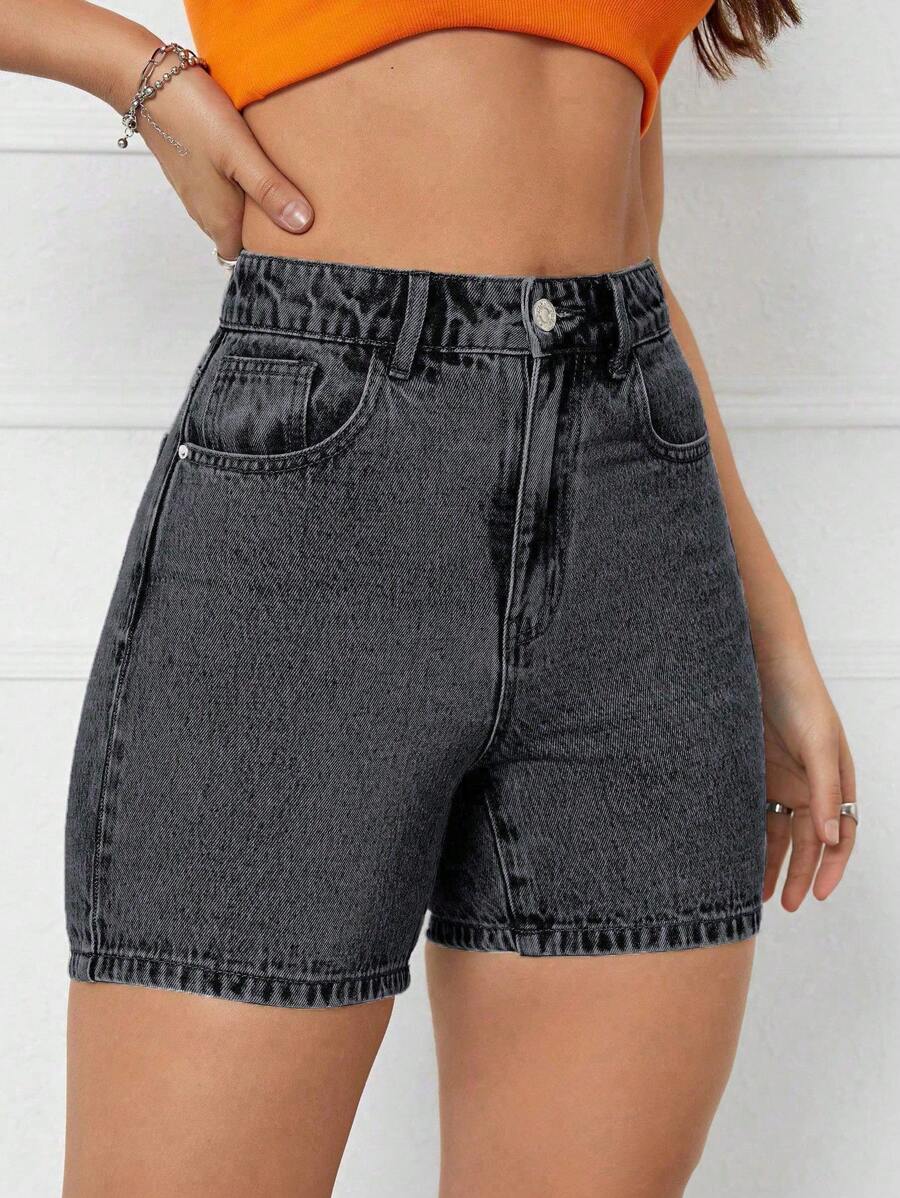 SHEIN Privé Baimuda Simple And Versatile Spring/Summer Denim Shorts - Dark Grey - View 1