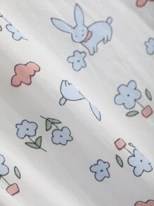 DAZY Dames slaapbroekje met schattig konijntje en kleine bloemprint