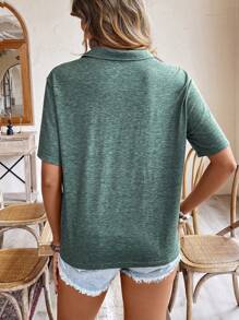 SHEIN Frenchy Women Casual Textured Fabric T-Shirt With Collar Summer Green Christmas - Green - View 3