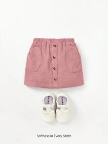 Cozy Pixies Baby Girl Skirt With Front Button Closure, Elastic Waistband And Pink Heart Shaped Pocket - Dusty Pink - View 1