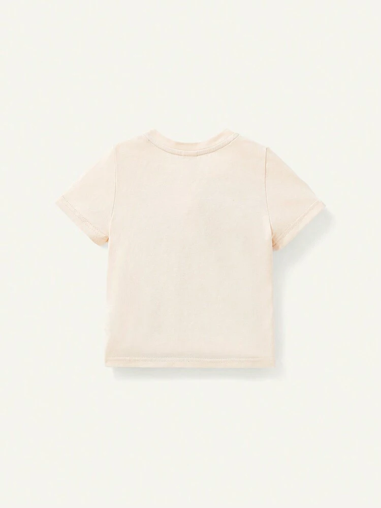 Baby Boy Round Neck Half Placket Sweatshirt And Solid Color Shorts Two-Piece Set