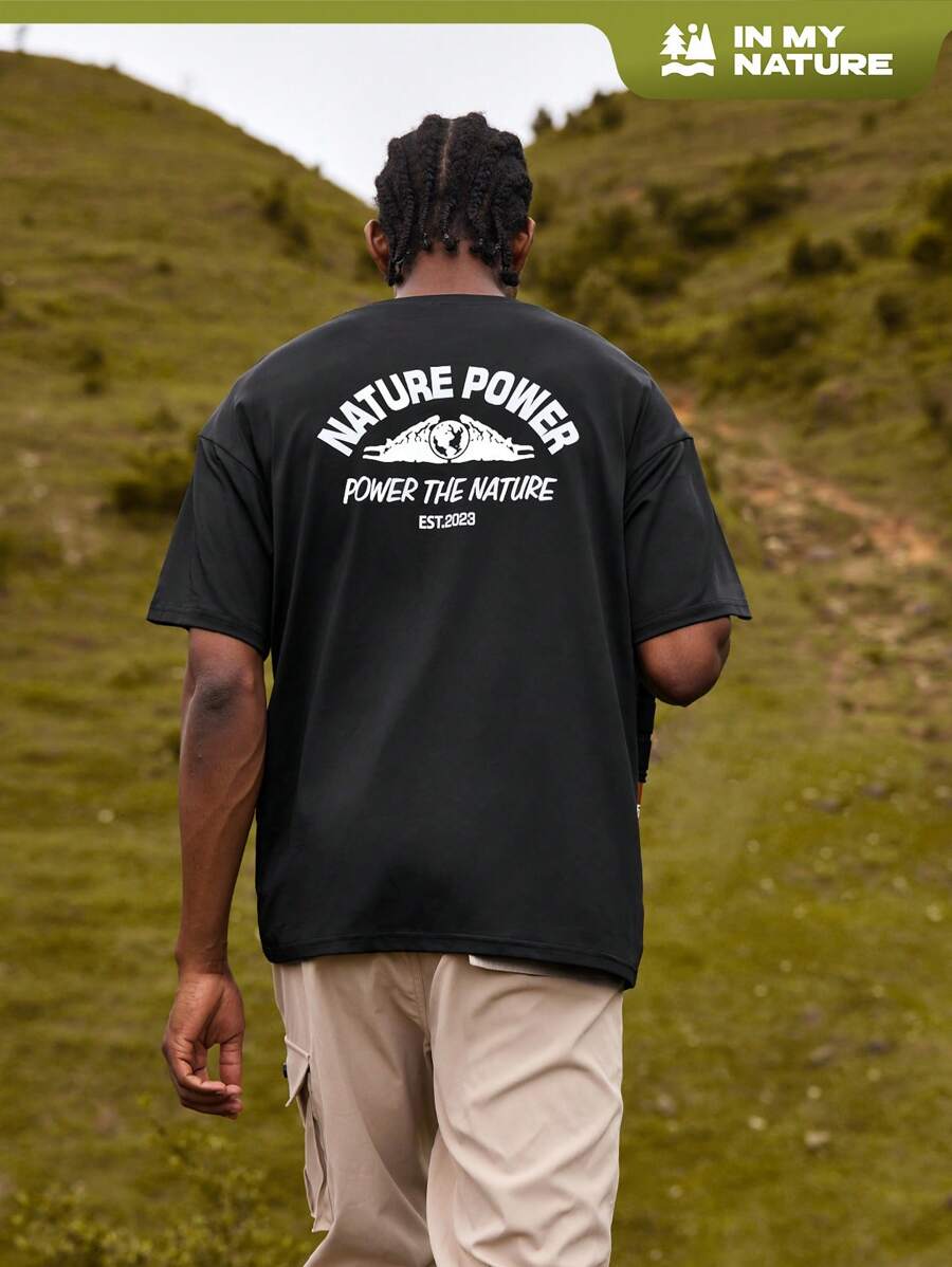 In My Nature Men Letter Graphic Outdoor Tee - Black - View 1