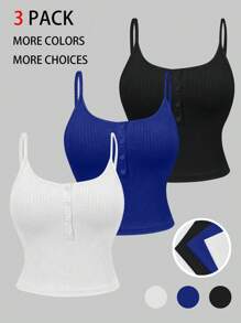 BamGleam Women Summer Split Button Cami Tank Top Set In Multiple Colors - Multicolor - View 6
