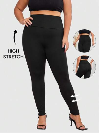 Plus Wideband Waist Solid Leggings