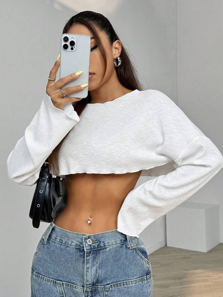 SHEIN EZwear تي شيرت قصير الأكمام الرقيق المشبك اليابس الجنسي الذي يتميز بالتهوية وحماية من أشعة الشمس لربيع / صيف - أبيض - مشاهدة 1