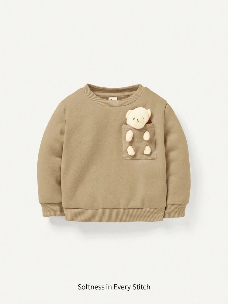 Baby Girl 3D Bear Decor Thermal Sweatshirt