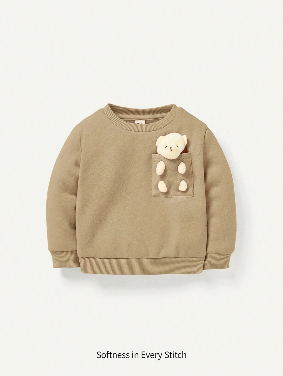 Cozy Pixies Đứa bé gái Gấu 3D Trang trí Áo nỉ ấm áp - Màu Khaki - Xem 1