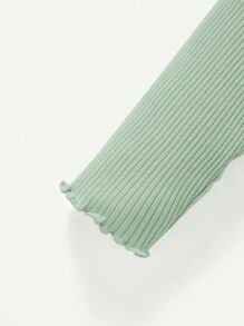 Cozy Pixies Đứa bé gái Màu thuần Vòng cổ Ngắn tay Áo & Dài Quần Với Xù Hoa Sen Bộ bốn mảnh - màu xanh lá - Xem 10