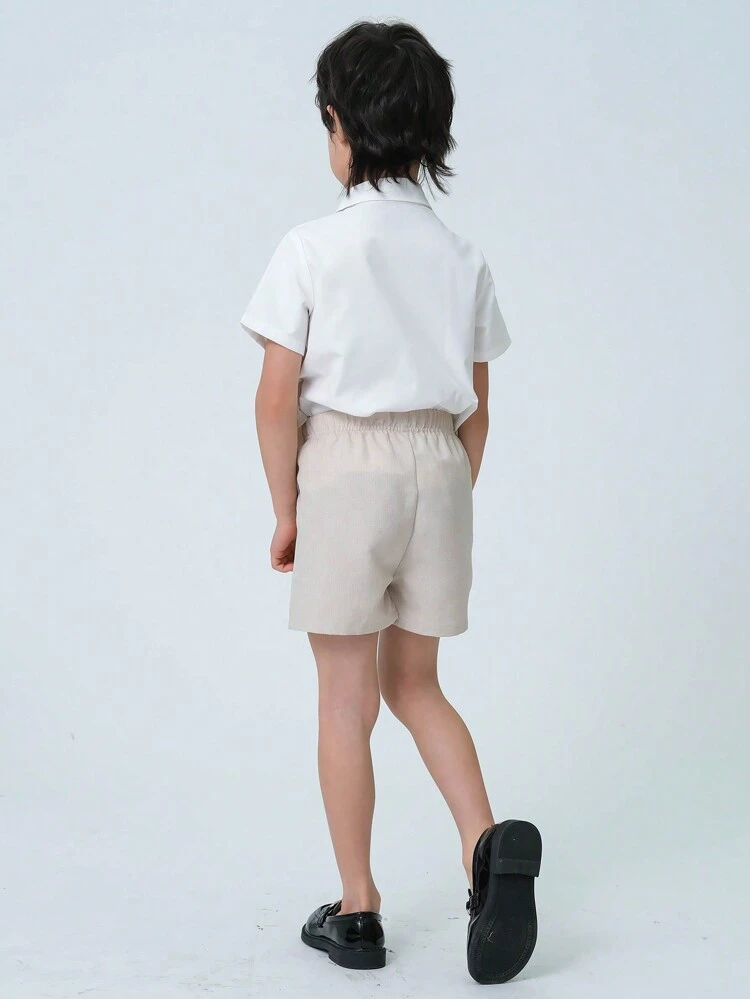 Young Boy Gentleman Color Block Button-Down Short Sleeve Shirt With Shorts Set