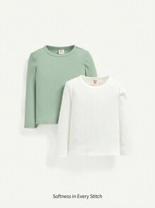 Cozy Pixies Baby Girl 2pcs Solid Ribbed Knit Tee - Multicolor - View 1