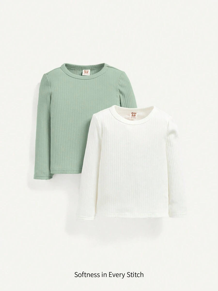 Cozy Pixies Baby Girl 2pcs Solid Ribbed Knit Tee - Multicolor - View 1