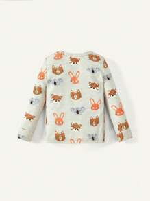 4pcs Baby Girl Snug Fit Adorable Animal Pattern Round Neck Top And Long Pants Pajama Set Matching Set - Blue - View 2