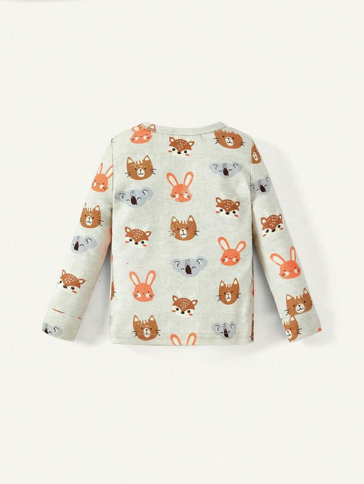 4pcs Baby Girl Snug Fit Adorable Animal Pattern Round Neck Top And Long Pants Pajama Set Matching Set