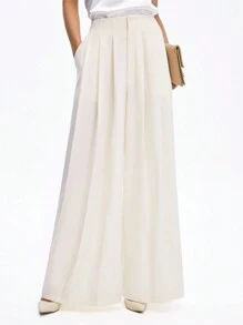 Chiquease Women Solid Color Suit Pants With Pockets And Pleats