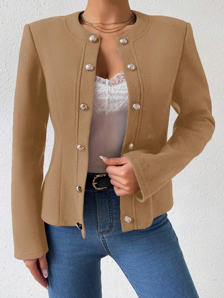 Solid Color Double Breasted Casual Jacket
