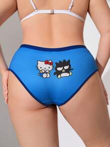 HELLO KITTY AND FRIENDS | SHEIN Plus Size Letter Print Contrast Binding Triangle Panties Sports - Multicolor - View 2
