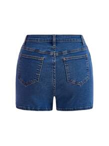 SHEIN X Care Bears Kvinnor Casual Cartoon Bear tryckta jeansshorts för sommaren - Blå - Visa 2