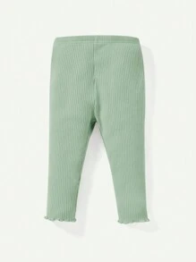 Cozy Pixies Đứa bé gái Màu thuần Vòng cổ Ngắn tay Áo & Dài Quần Với Xù Hoa Sen Bộ bốn mảnh - màu xanh lá - Xem 3