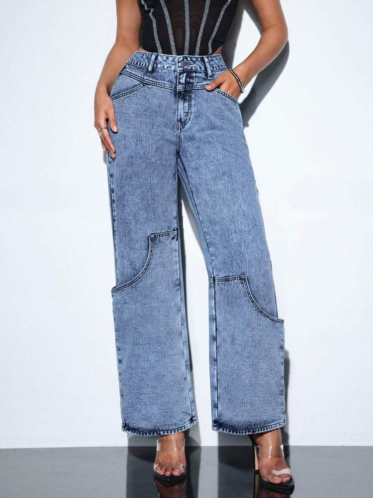 Women Wide-Legged, Loose Fitting Jeans With Pockets For Casual Wear