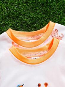 Baby Boy Multiple Piece Set: Short Sleeve Cartoon Giraffe Printed T-Shirt And Casual Shorts