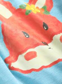 DAZY Cute Cartoon Printed Top With Polka Dot Ruffled Shorts Sleepwear Set - Blue - View 9