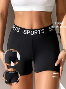 SHEIN PETITE Letter Graphic Biker Shorts