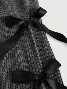 ROMWE Kawaii Plus Size Himekaji Casual Layered Look Cute Bow Tie Waist Belt Decorated Lantern Sleeve Cardigan, Air Conditioning Jacket, School